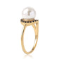 Anillo de Plata Bañada en Oro con Espinela Negra y Perla blanca de agua dulce