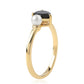 Anillo de Plata Bañada en Oro con Espinela Negra y Perla blanca de agua dulce
