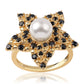 Anillo de Plata Bañada en Oro con Espinela Negra y Perla blanca de agua dulce