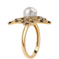 Anillo de Plata Bañada en Oro con Espinela Negra y Perla blanca de agua dulce