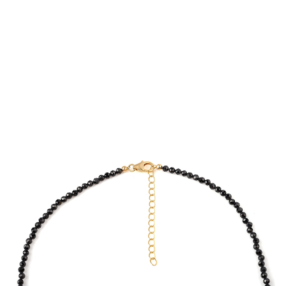 Collar de Plata Bañada en Oro con Espinela Negra y Perla blanca de agua dulce 2 