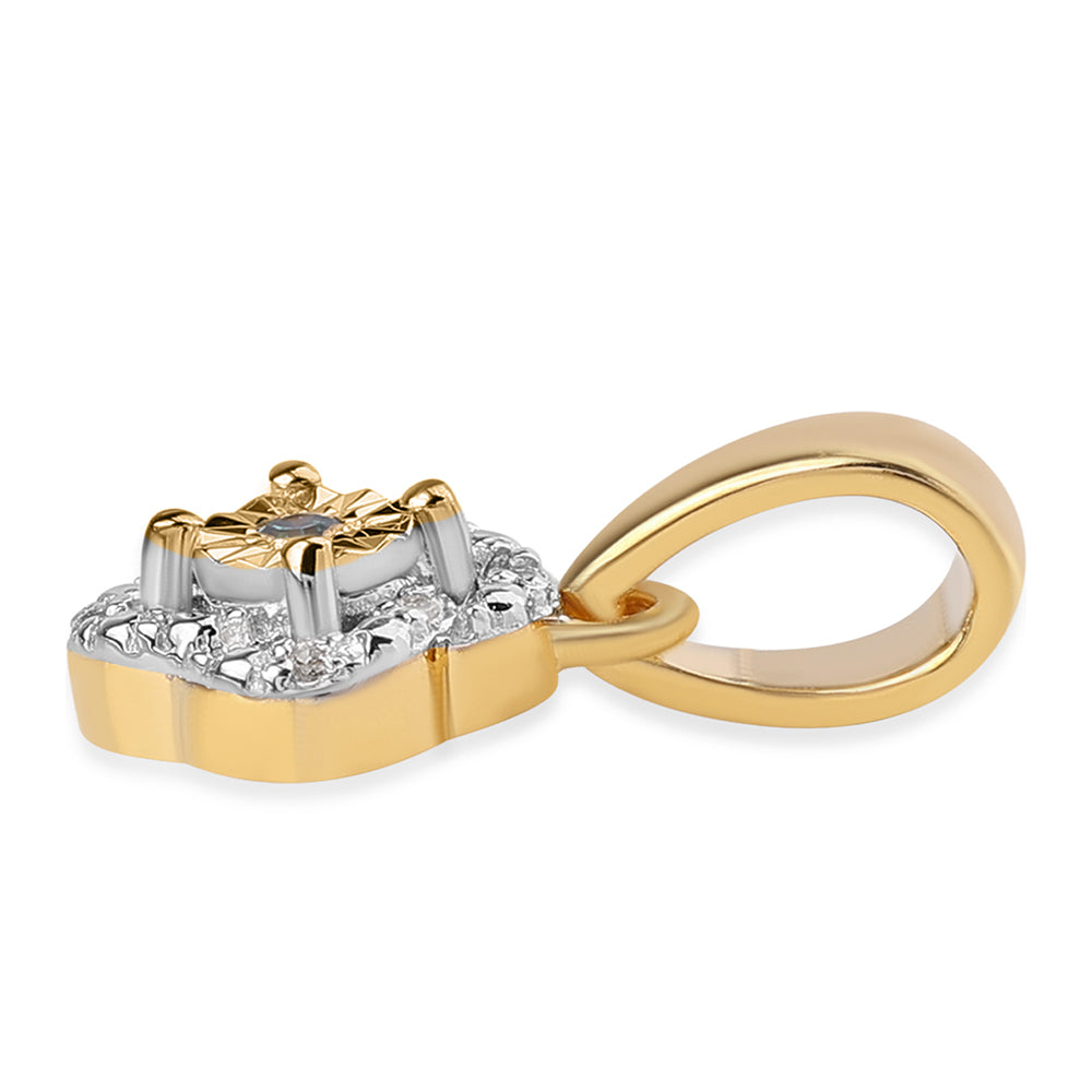 Conjunto de Plata Bañada en Oro con Diamante Azul y Topacio Blanco ( Pendientes +Anillo +Colgante )