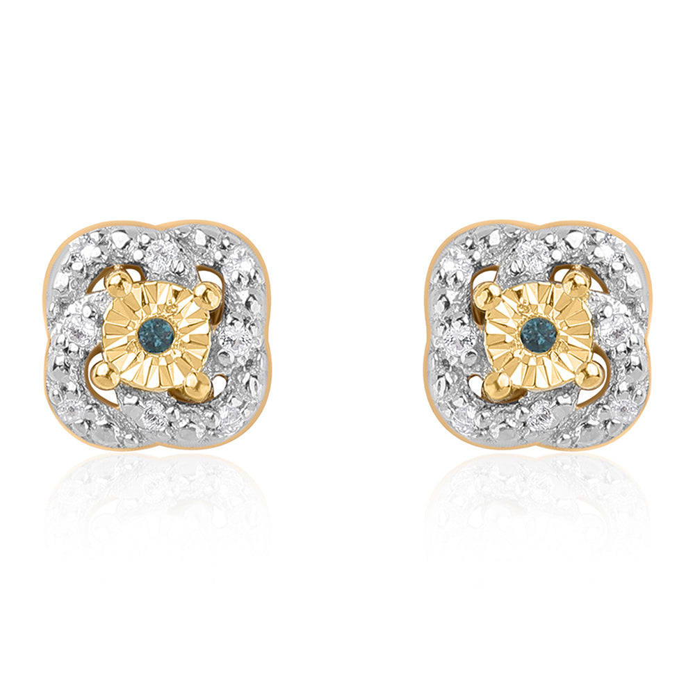 Conjunto de Plata Bañada en Oro con Diamante Azul y Topacio Blanco ( Pendientes +Anillo +Colgante )
