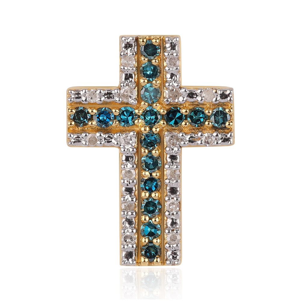 Cruz Colgante de Plata Bañada en Oro con Diamante Azul y Diamante blanco 1 