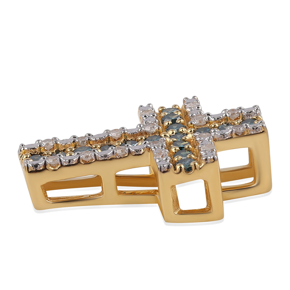 Cruz Colgante de Plata Bañada en Oro con Diamante Azul y Diamante blanco 2 