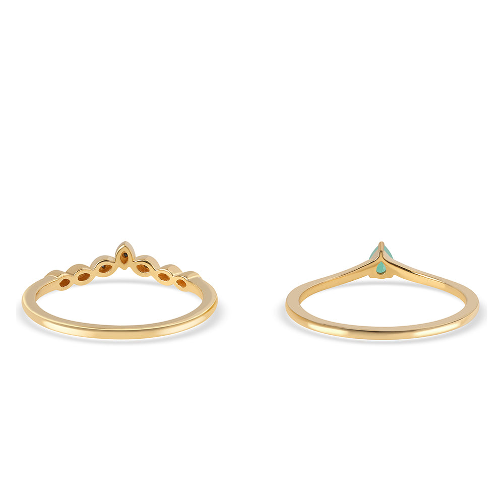 Conjunto de Plata Bañada en Oro con Diamante Azul y Esmeralda de Brasil ( Anillo ) 2 
