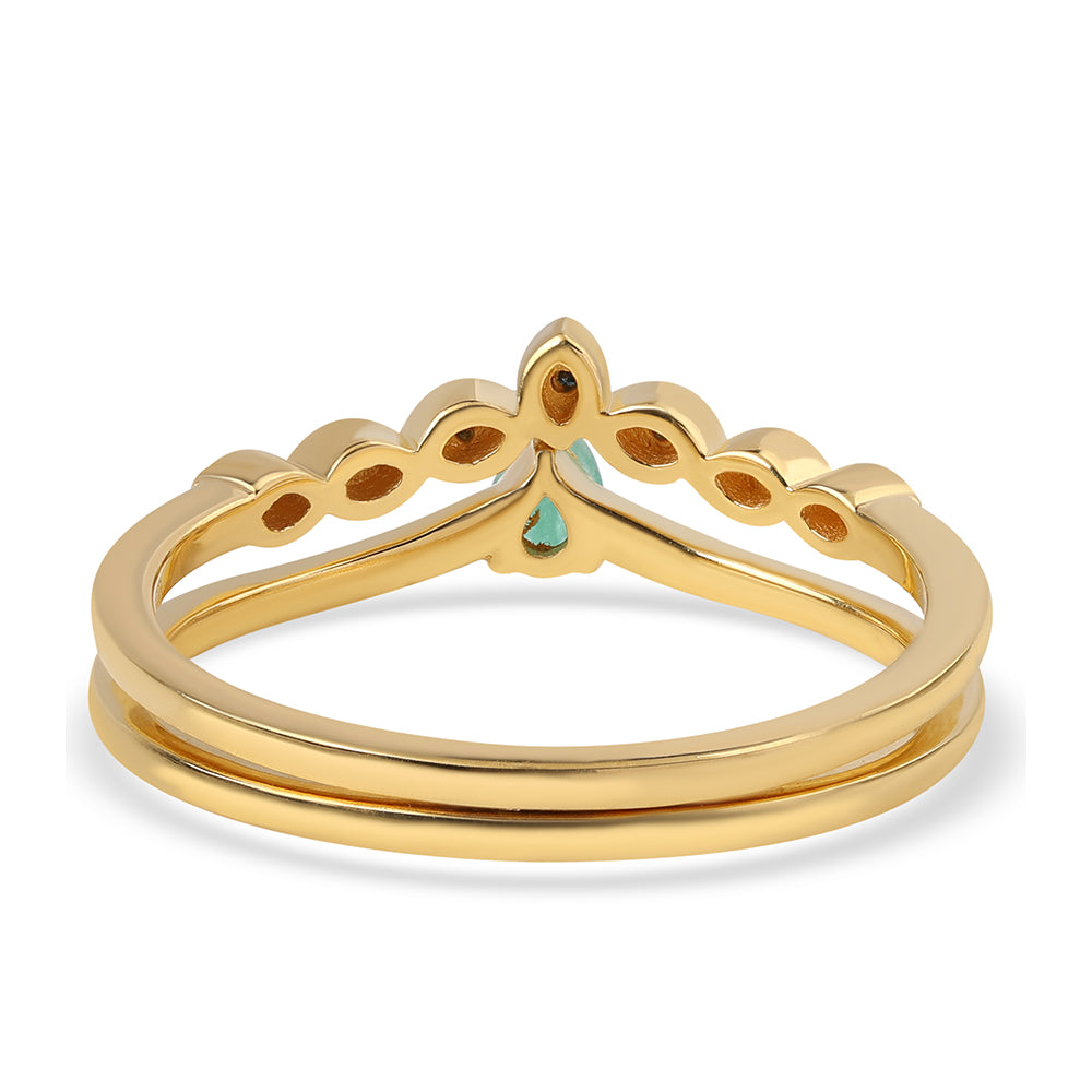 Conjunto de Plata Bañada en Oro con Diamante Azul y Esmeralda de Brasil ( Anillo ) 5 