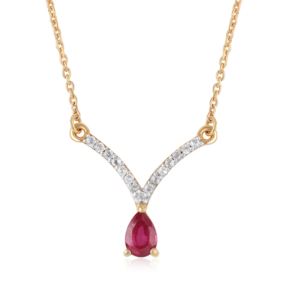 Collar de Plata Bañada en Oro con Rubí de Mozambique y Topacio Blanco 1 