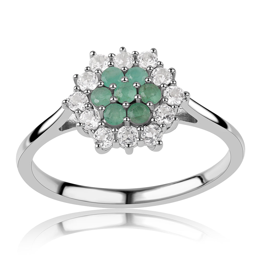 Anillo de Plata con Esmeralda de Brasil y Topacio Blanco 2 