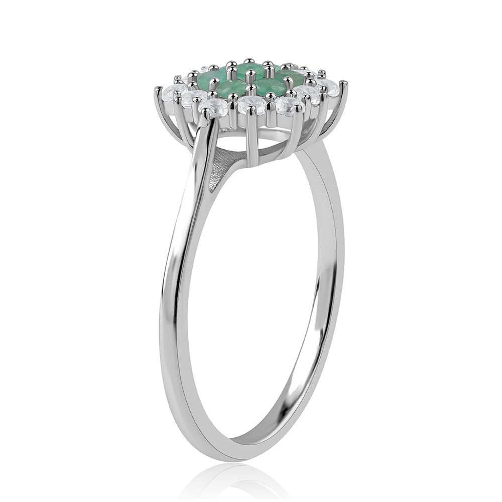 Anillo de Plata con Esmeralda de Brasil y Topacio Blanco 3 