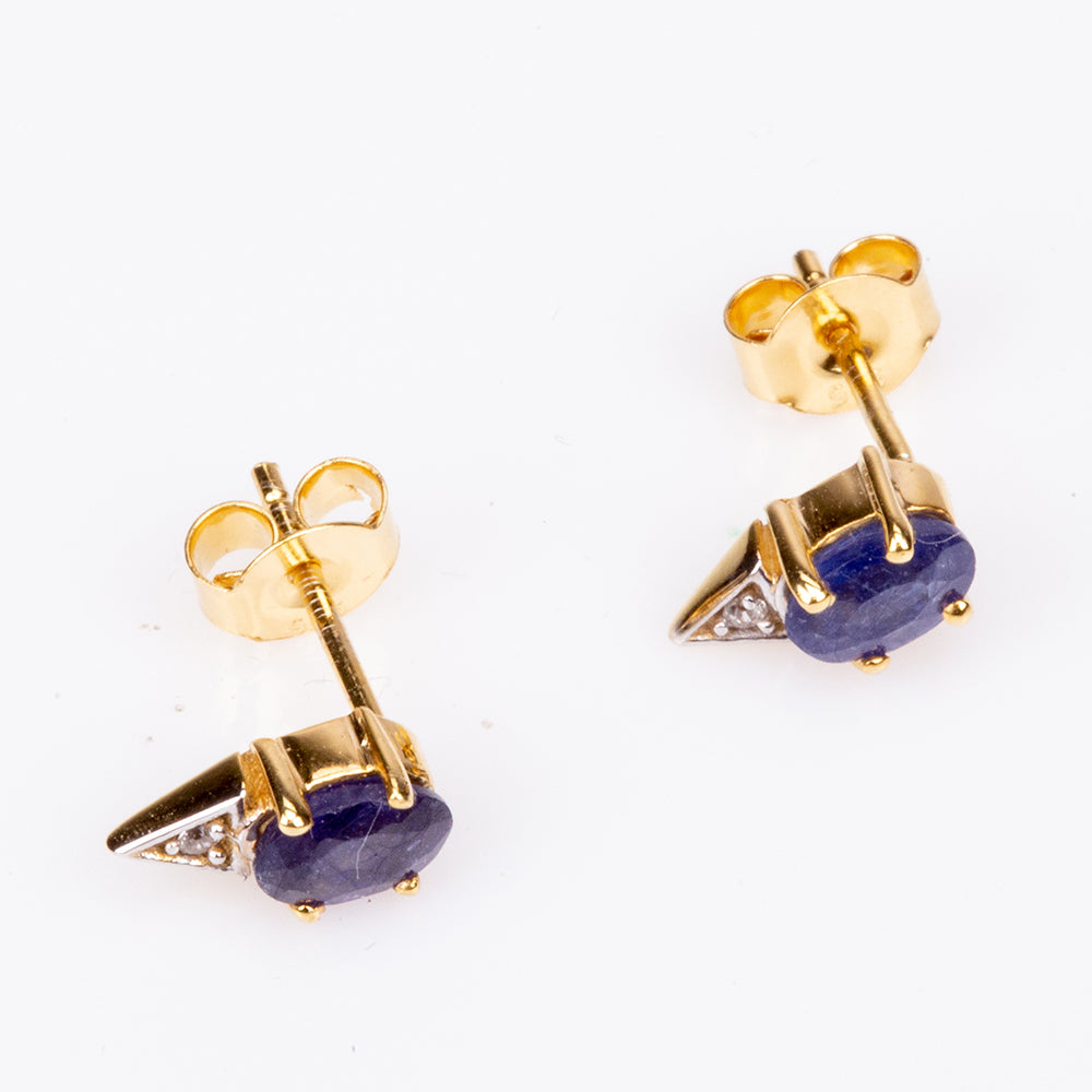 Pendientes de Plata Bañada en Oro con Zafiro Azul Australiano y Zircón Blanco 3 