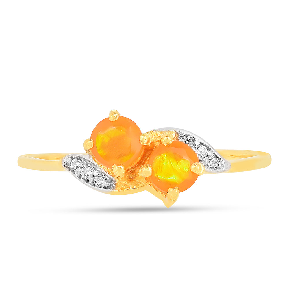 Anillo de Plata Bañada en Oro con Ópalo Fuego y Zircón Blanco 1 