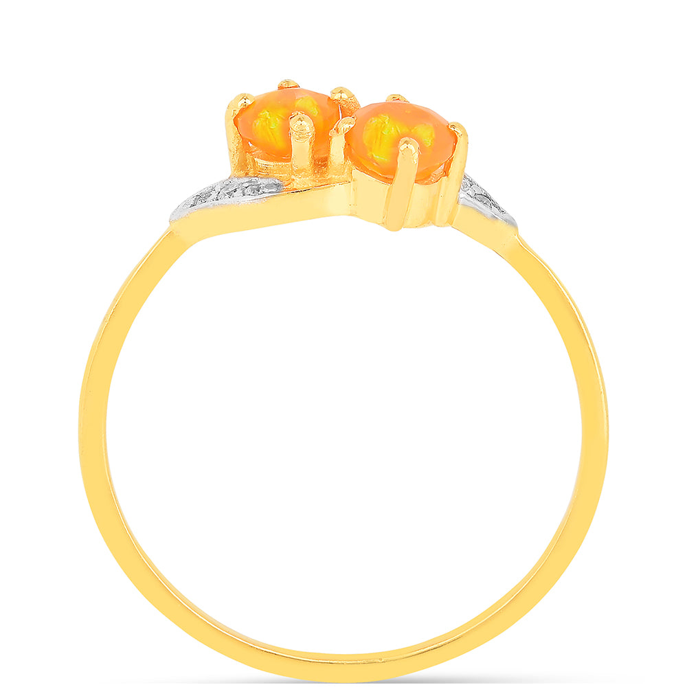Anillo de Plata Bañada en Oro con Ópalo Fuego y Zircón Blanco 3 