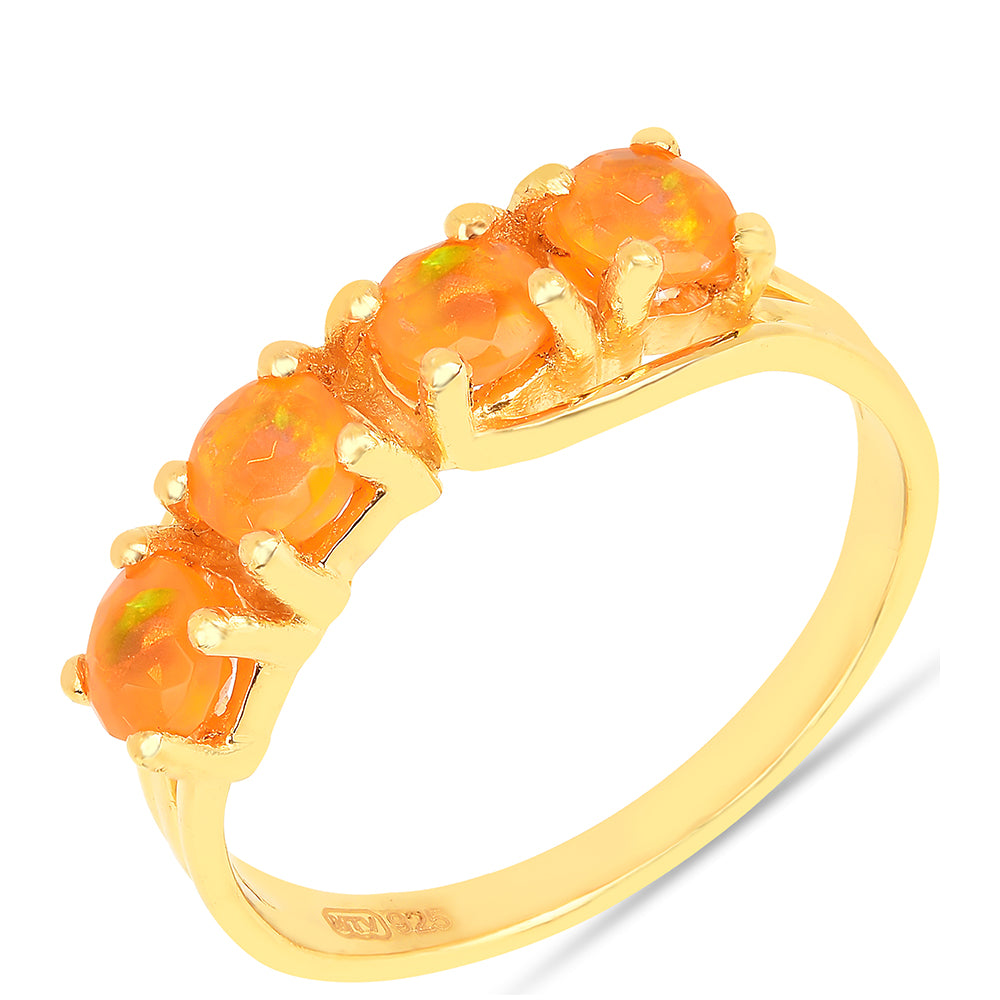 Anillo de Plata Bañada en Oro con Ópalo Fuego 2 