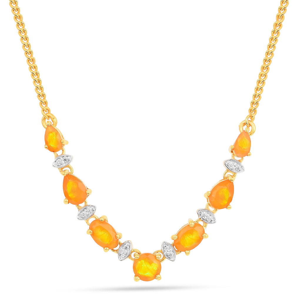 Collar de Plata Bañada en Oro con Ópalo Fuego y Zircón Blanco 1 