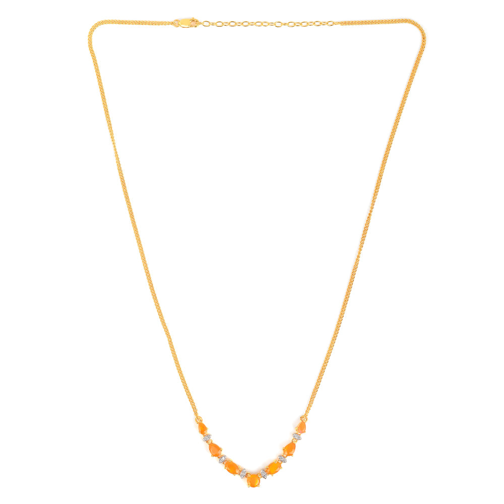 Collar de Plata Bañada en Oro con Ópalo Fuego y Zircón Blanco 2 