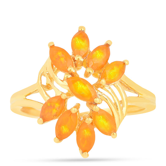 Anillo de Plata Bañada en Oro con Ópalo Fuego