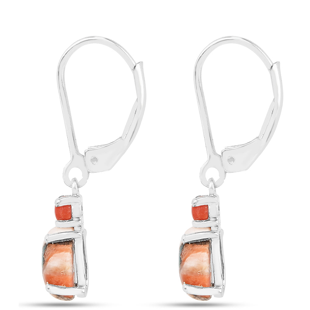 Pendientes de Plata con Turquesa Ostra y Coral Rojo 2 