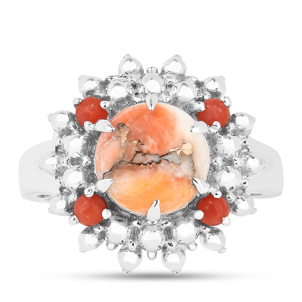 Anillo de Plata con Turquesa Ostra y Coral Rojo 1 