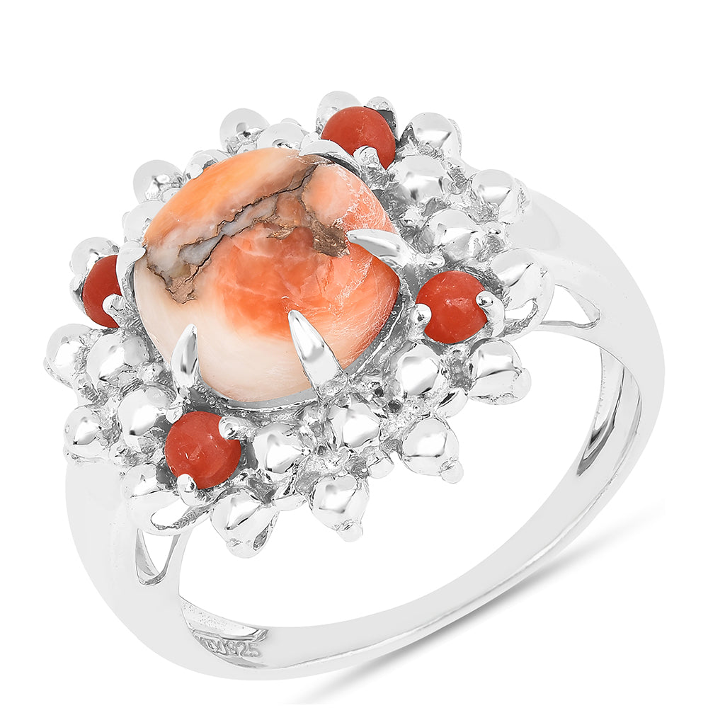 Anillo de Plata con Turquesa Ostra y Coral Rojo 2 