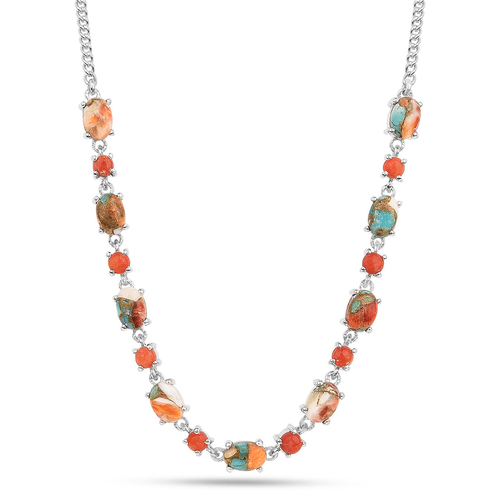Collar de Plata con Turquesa Ostra y Coral Rojo 1 