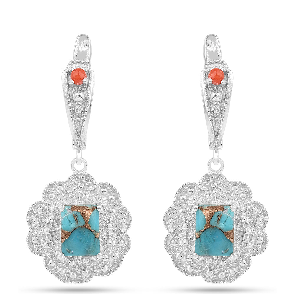 Pendientes de Plata con Turquesa Ostra y Coral Rojo