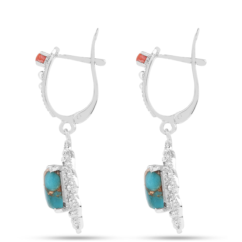 Pendientes de Plata con Turquesa Ostra y Coral Rojo 2 