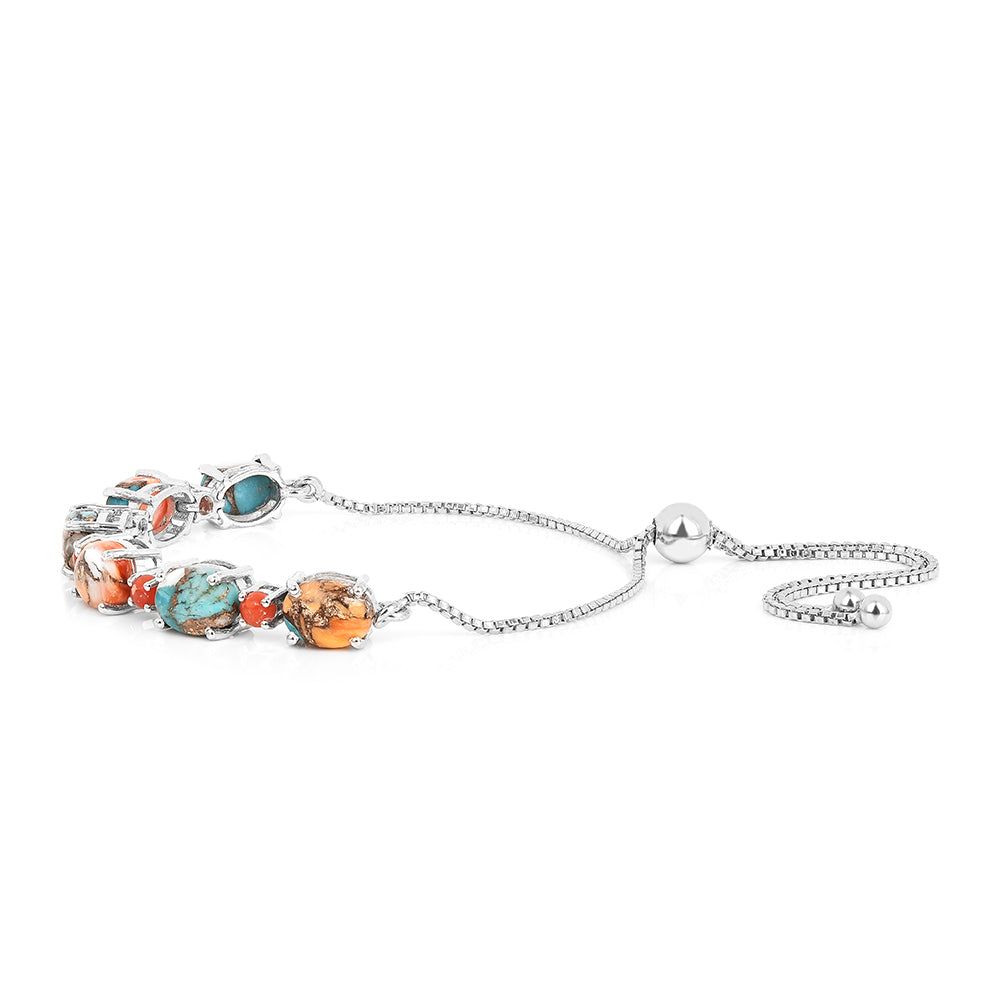 Pulsera de Plata con Turquesa Ostra y Coral Rojo 2 
