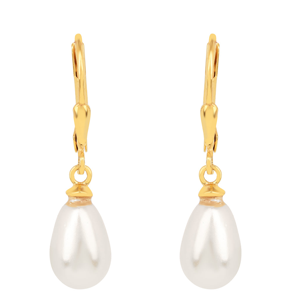 Pendientes de Plata Bañada en Oro con Perla de Agua Dulce Crema 1 