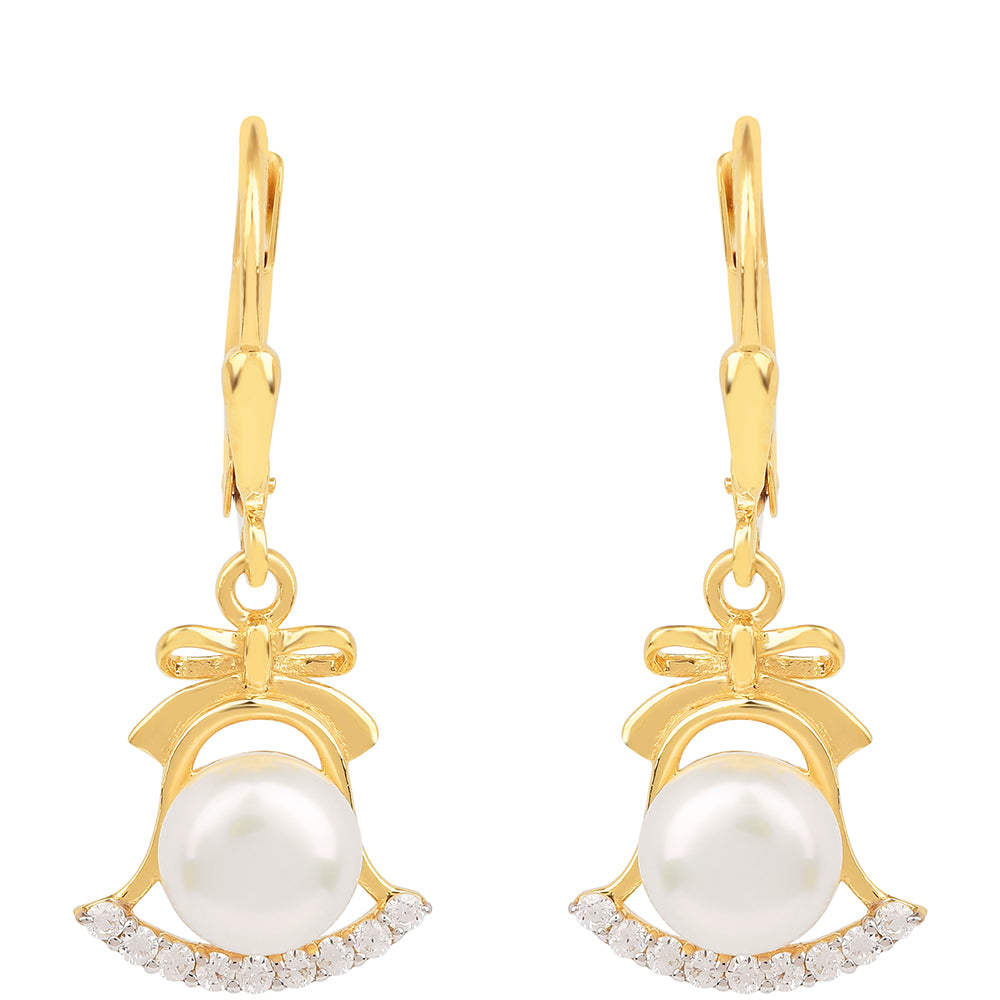 Pendientes de Plata Bañada en Oro con Perla de Agua Dulce Crema 1 