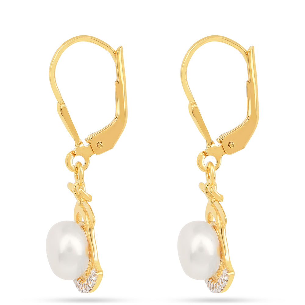 Pendientes de Plata Bañada en Oro con Perla de Agua Dulce Crema 2 