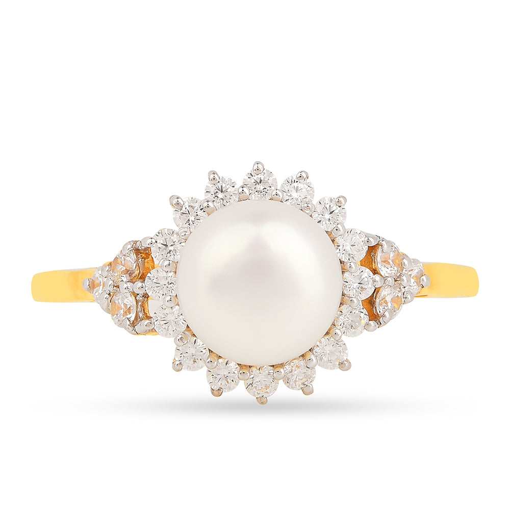 Anillo de Plata Bañada en Oro con Perla de Agua Dulce Crema y Zircón Blanco 2 