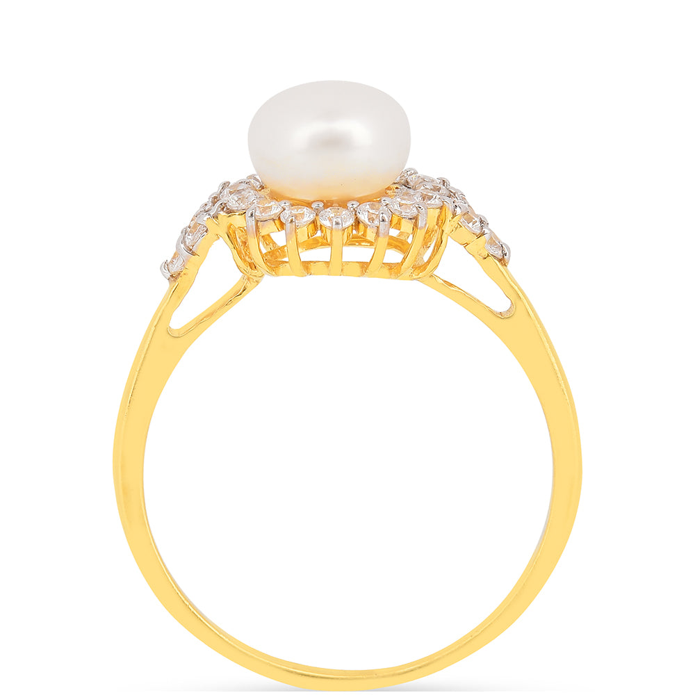 Anillo de Plata Bañada en Oro con Perla de Agua Dulce Crema y Zircón Blanco 3 