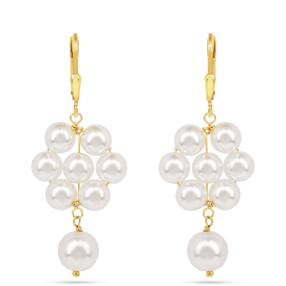 Pendientes de Plata Bañada en Oro con Perla de Agua Dulce Crema
