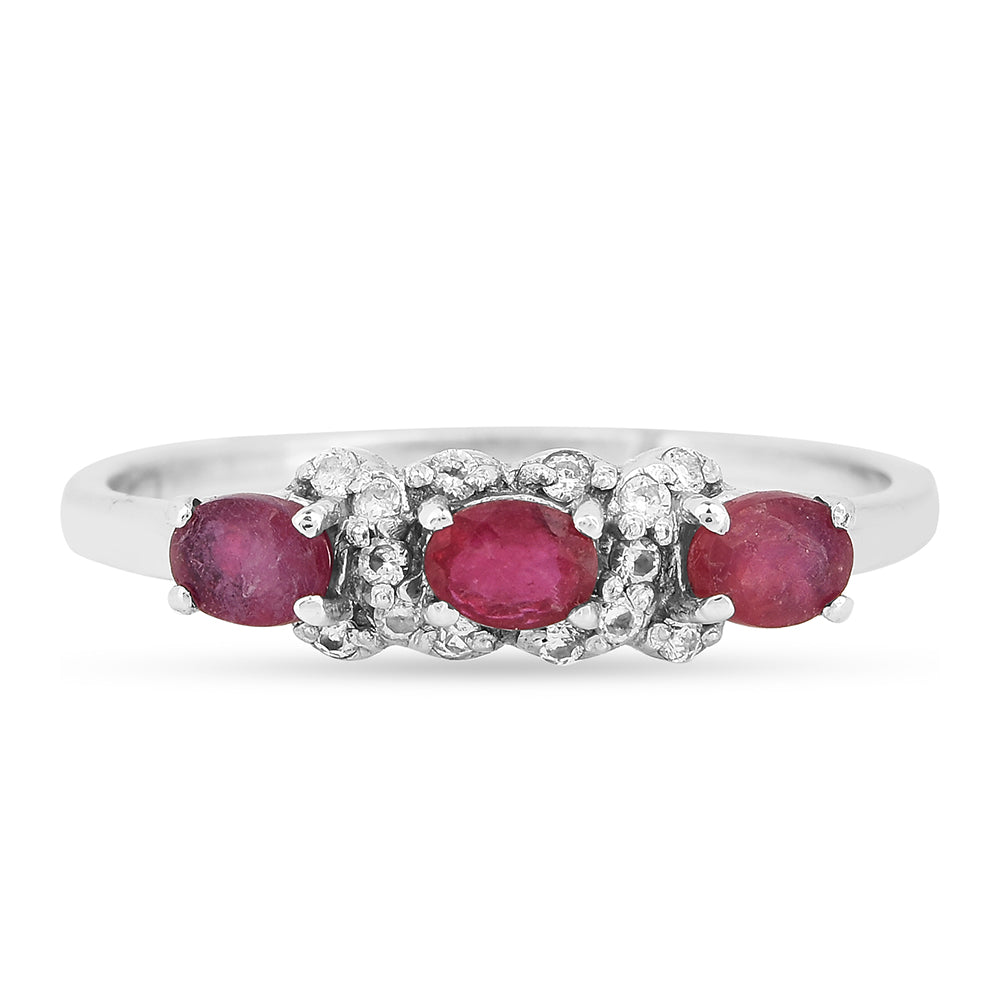 Anillo de Plata con Rubí de Tailandia y Zircón Blanco 2 