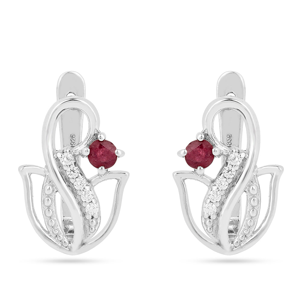 Pendientes de Plata con Rubí de Tailandia y Zircón Blanco 1 