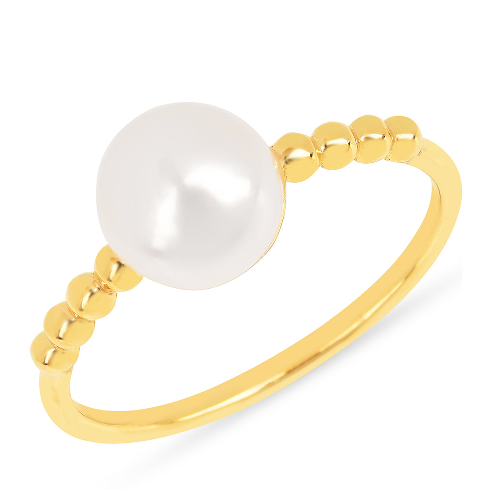 Anillo de Plata Bañada en Oro con Perla de Agua Dulce Crema 1 
