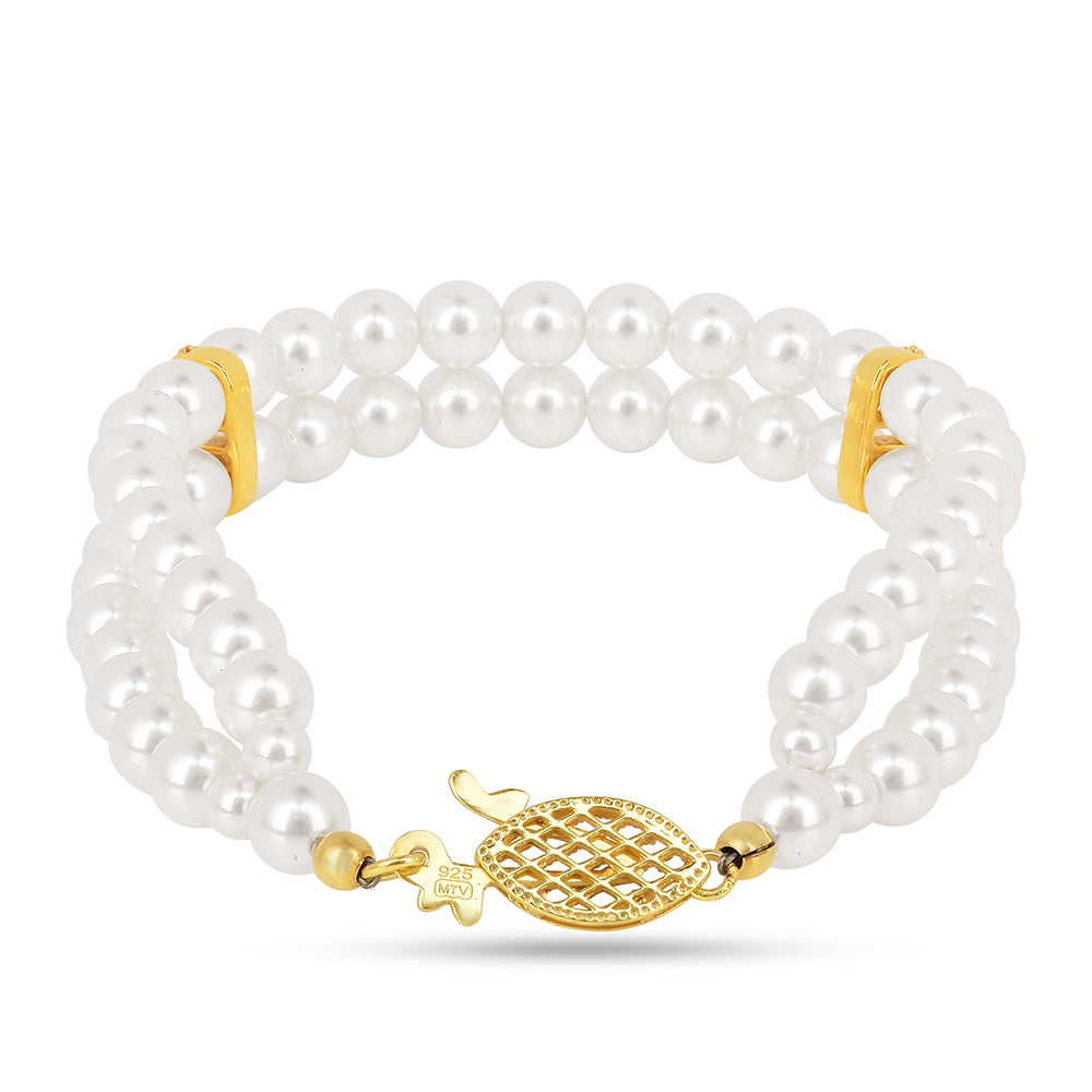 Pulsera de Plata Bañada en Oro con Perla de Agua Dulce Crema y Zircón Blanco 1 