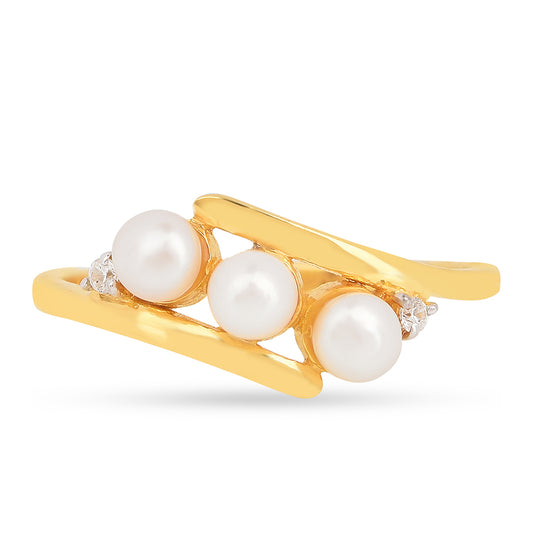 Anillo de Plata Bañada en Oro con Perla de Agua Dulce Crema y Zircón Blanco