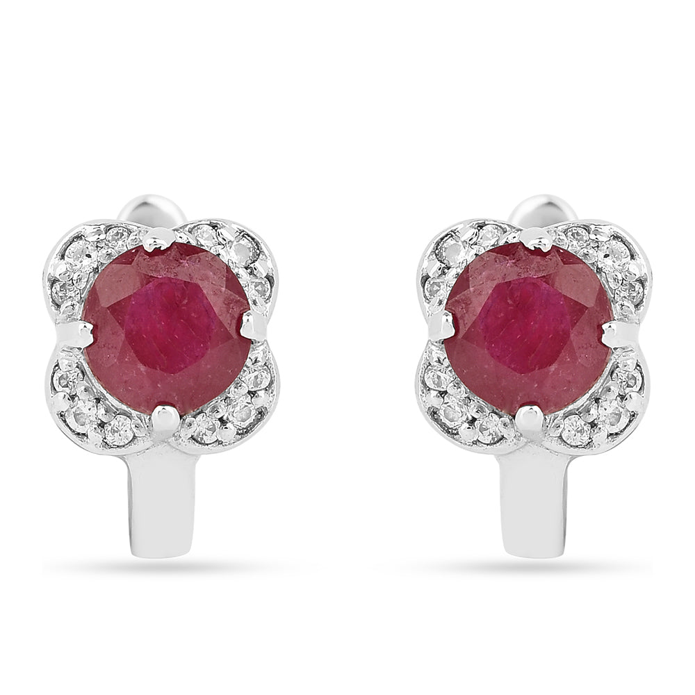 Pendientes de Plata con Rubí de Tailandia y Zircón Blanco 1 