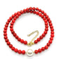 Collar de Plata Bañada en Oro con Coral de Esponja Roja y Perla de cristal