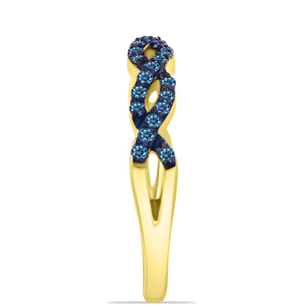 Anillo de Plata Bañada en Oro con Diamante Azul 8 