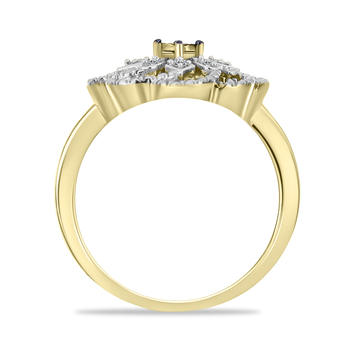 Anillo de Plata Bañada en Oro con Diamante Verde y Diamante blanco 2 
