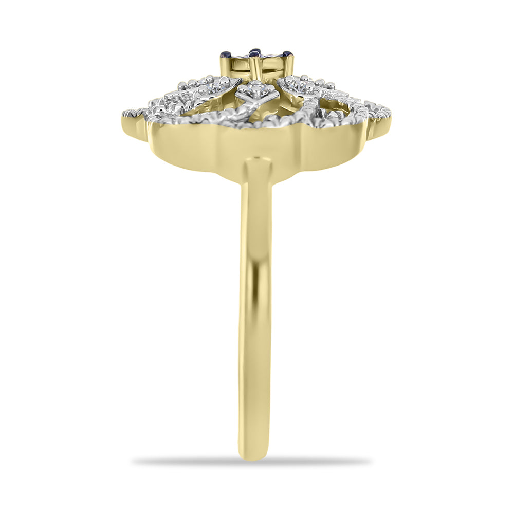 Anillo de Plata Bañada en Oro con Diamante Verde y Diamante blanco 4 