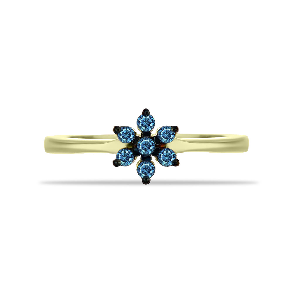 Anillo de Plata Bañada en Oro con Diamante Azul 1 