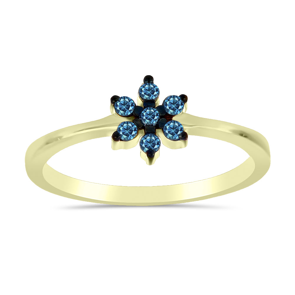 Anillo de Plata Bañada en Oro con Diamante Azul