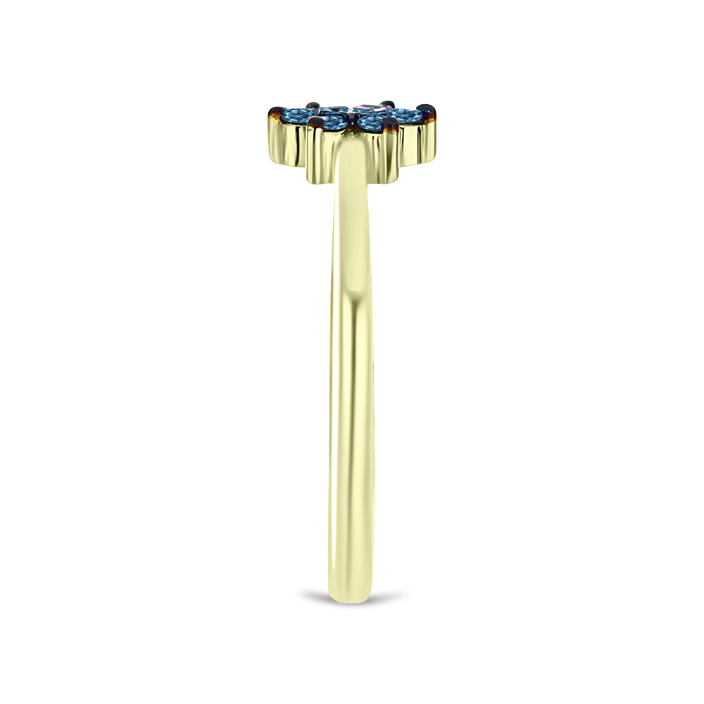 Anillo de Plata Bañada en Oro con Diamante Azul