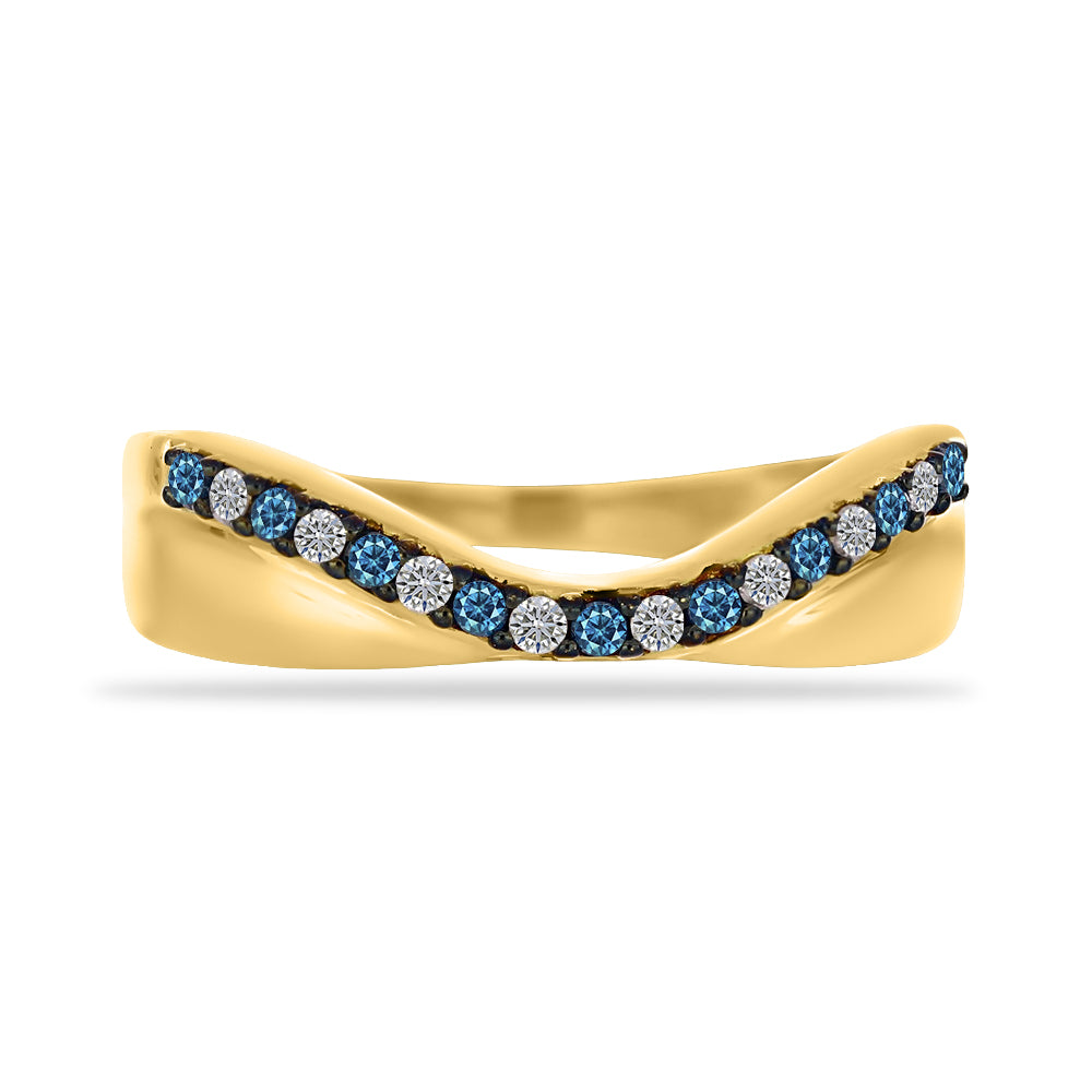 Anillo de Plata Bañada en Oro con Diamante Azul y Diamante blanco