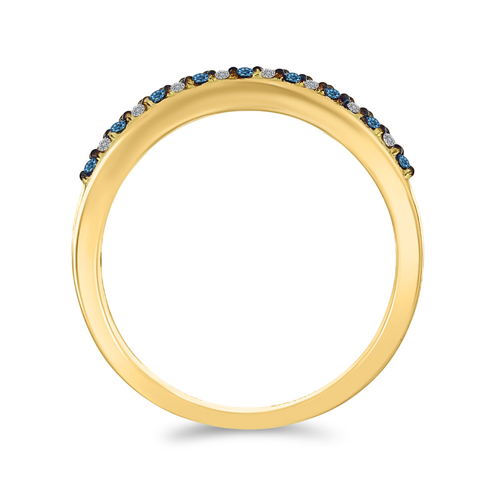 Anillo de Plata Bañada en Oro con Diamante Azul y Diamante blanco 2 