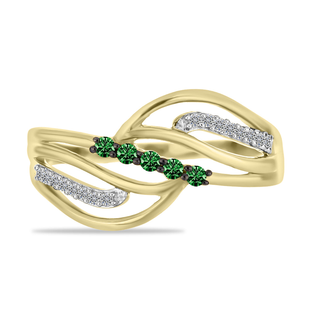 Anillo de Plata Bañada en Oro con Diamante Verde y Diamante blanco 1 